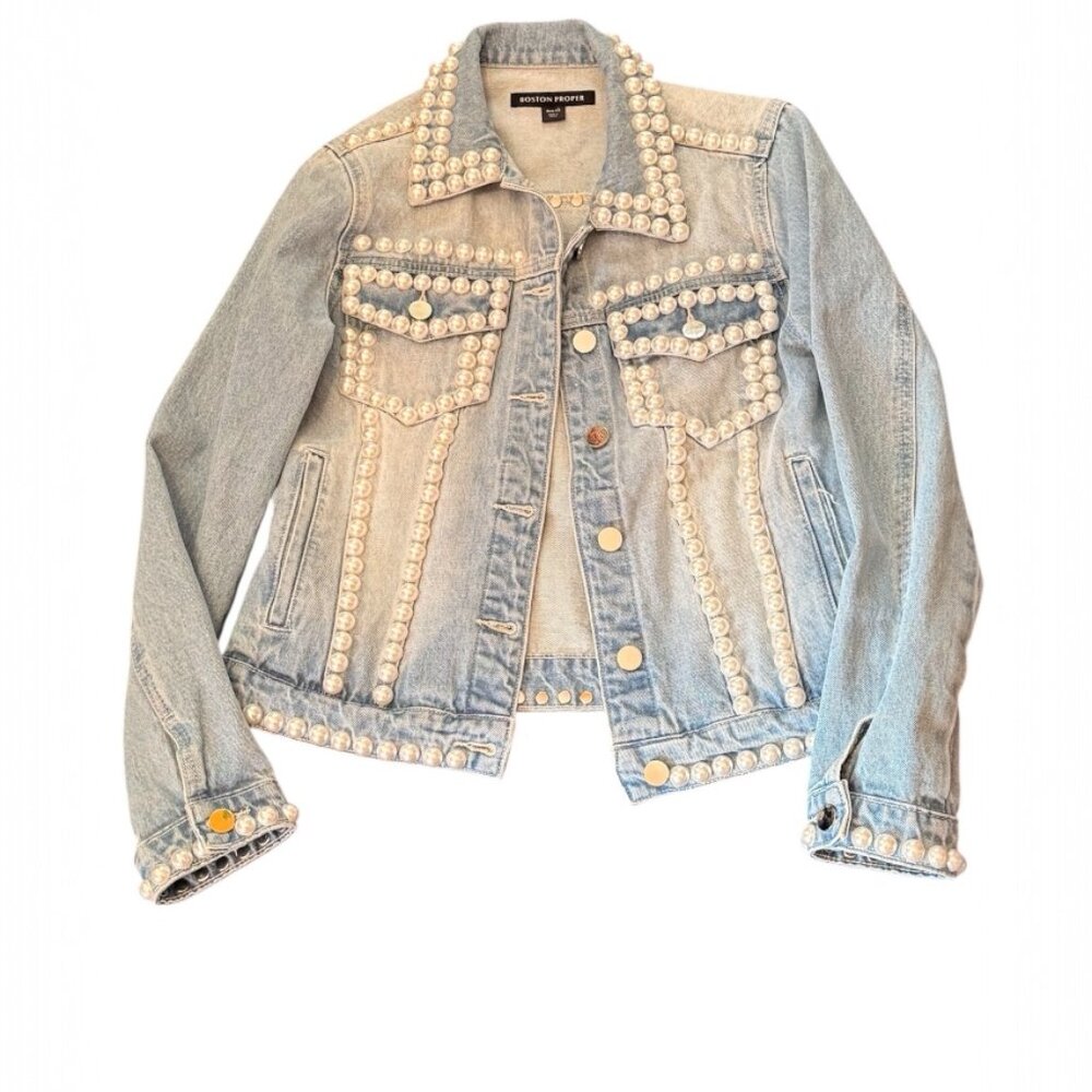 Boston Proper Pearl Denim Jacket Size XS
